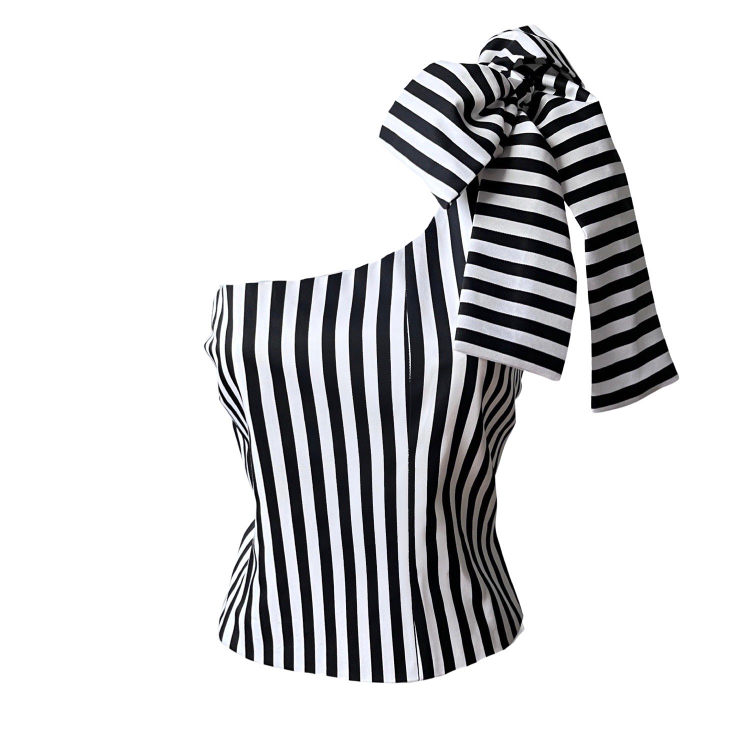 Women’s Black / White Striped One Shoulder Corset With Big Bow Xs/S London Atelier Byproduct