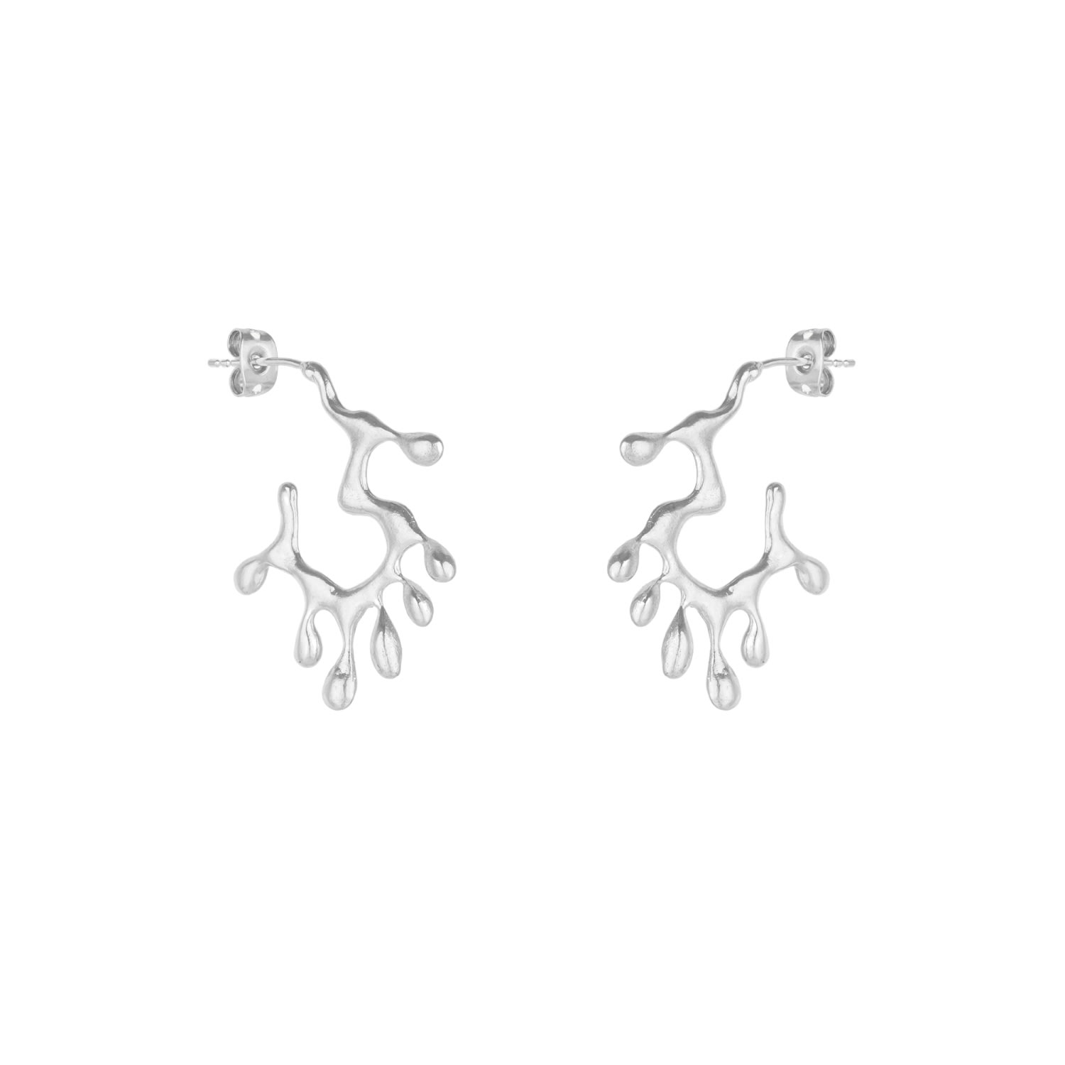 Mejoma Women's Melting And Dripping Irregular Silver Hoop Earrings In Silver