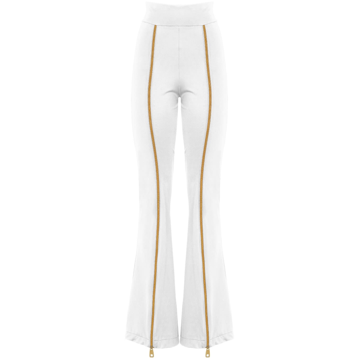 Antoninias Women's Zipnisa Elegant High Waisted Pants With Golden Zip In White