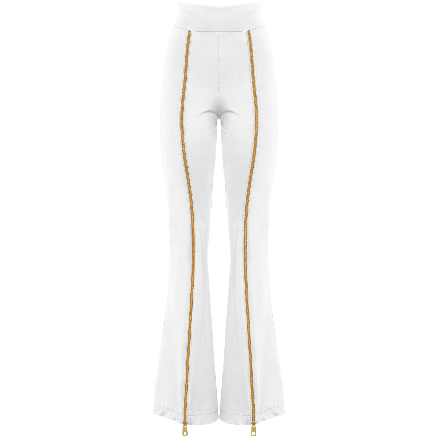 Antoninias Women's Zipnisa Elegant High Waisted Pants With Golden Zip In White In White