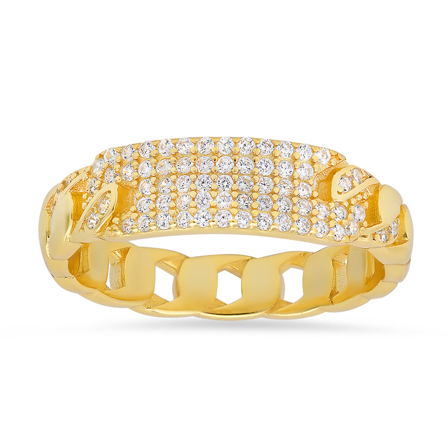 Kylie Harper Women's Gold Petite Curb Chain Diamond Cz Id Ring