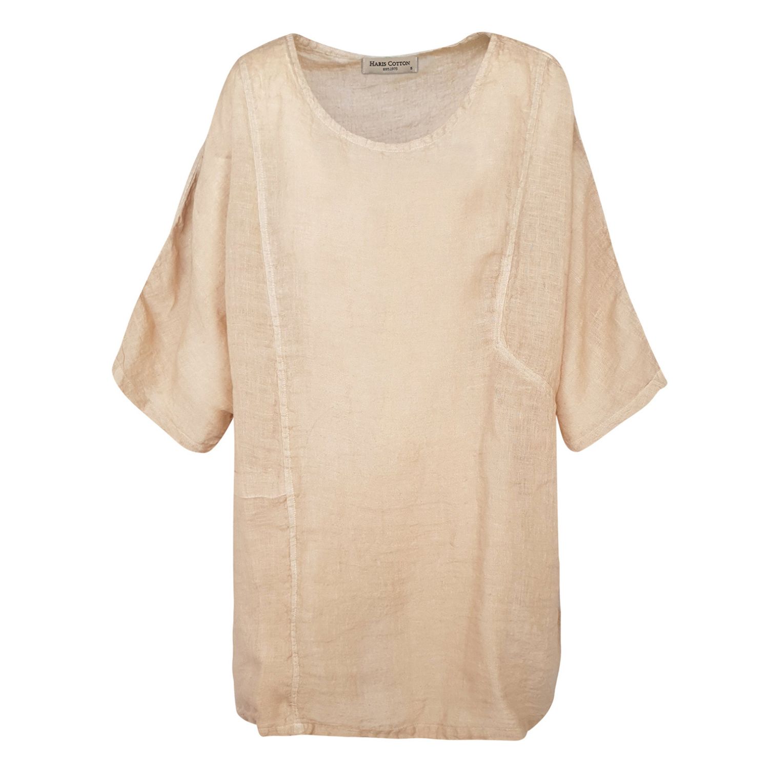 Haris Cotton Women's Neutrals Front Pocket Curve Linen Gauze Blouse With Batwing Sleeve Beach Sand