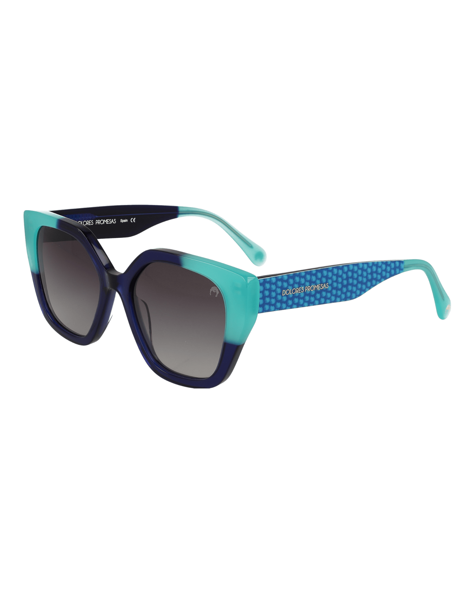 Women’s Blue / Black Navy Blue And Turquoise Peaked Glasses With Geometrical Print One Size Dolores Promesas