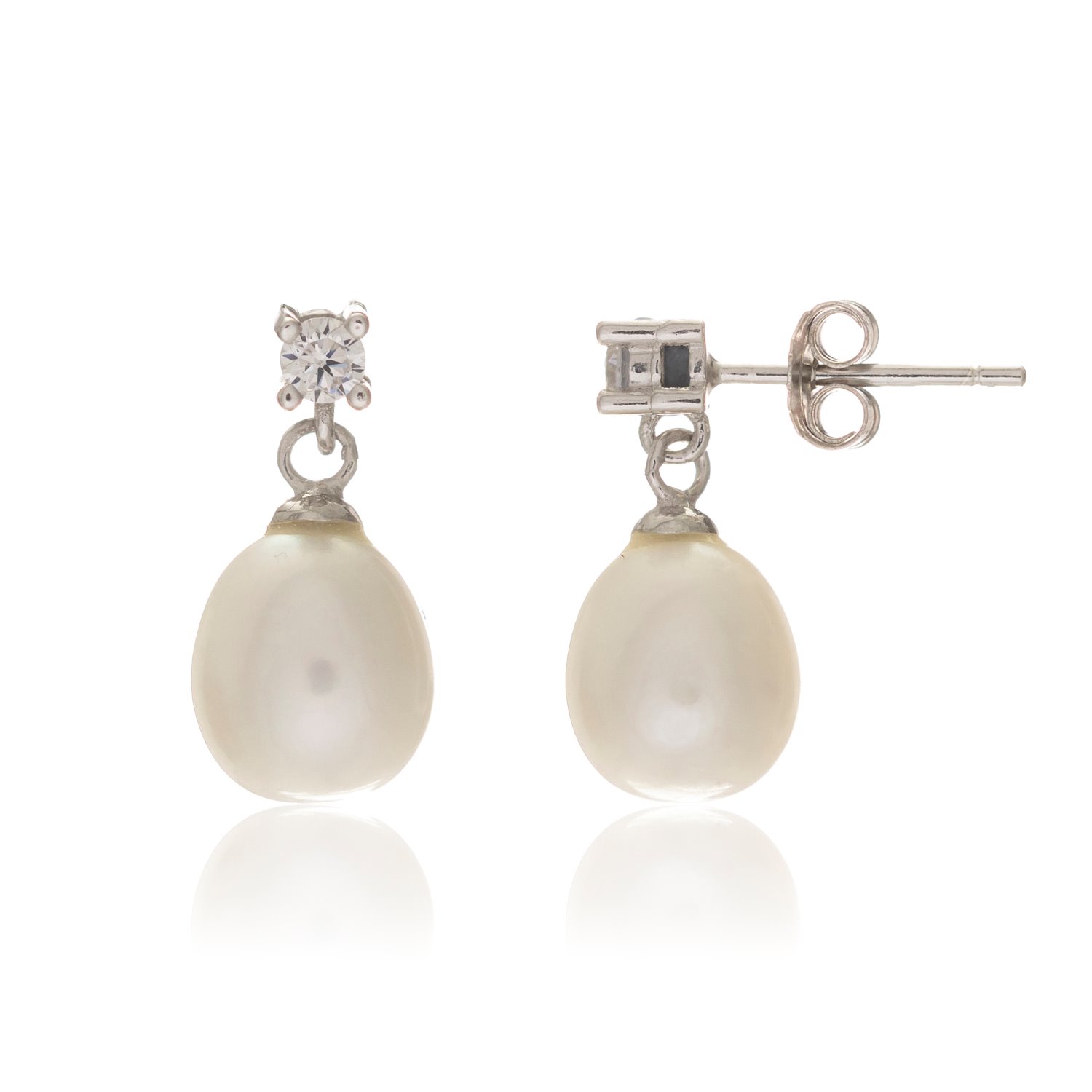 Auree Jewellery Women's White / Silver Drayton White Pearl & Cubic Zirconia Sterling Silver Oval Drop Earrings In Neutral