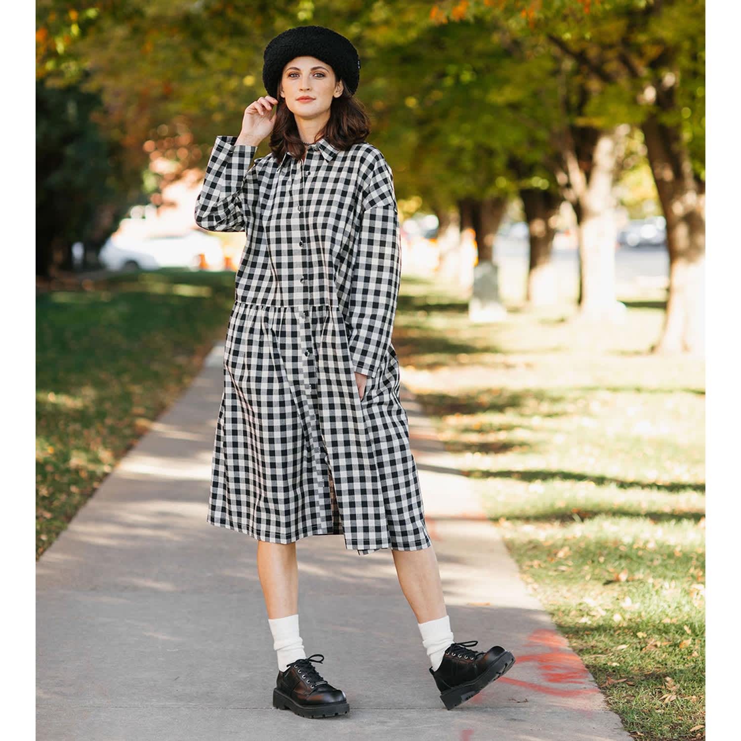 ワンピース FITH Cotton Modal Wool Linen Dress A Line Mod Dress - Clay Linen - Emerson Fry