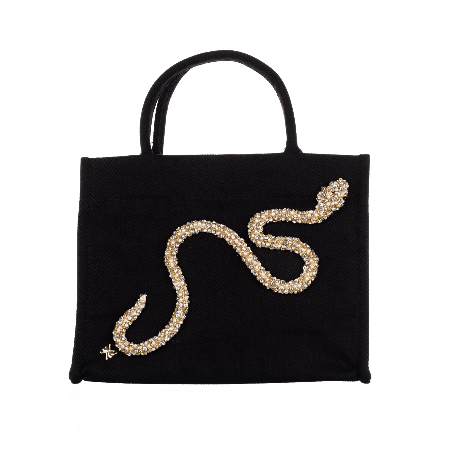 Laines London Women's Laines Couture Hand Embellished Crystal & Pearl Snake Tote Bag - Black In Black