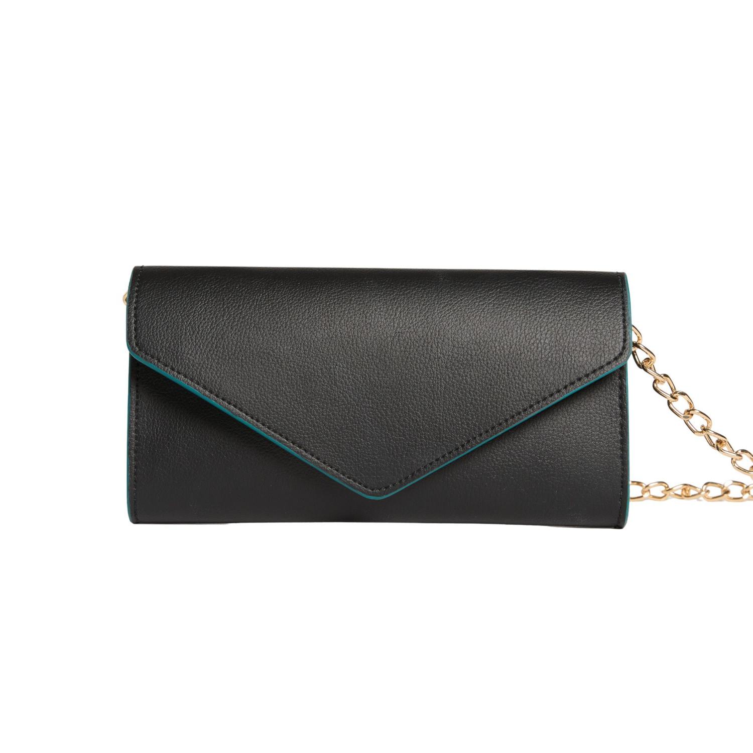 Allegorie Women's Apple Leather Clutch - Black & Turquoise In Black