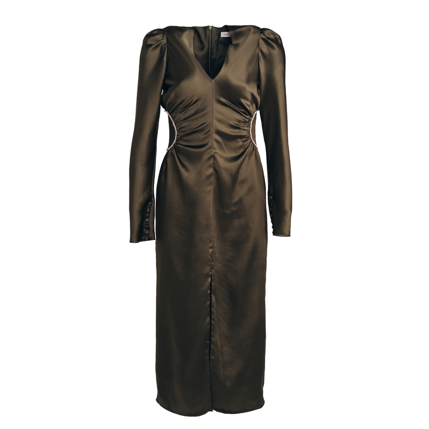 Mionè Women's Green Midi Silk Dress With Diamond Details In Green