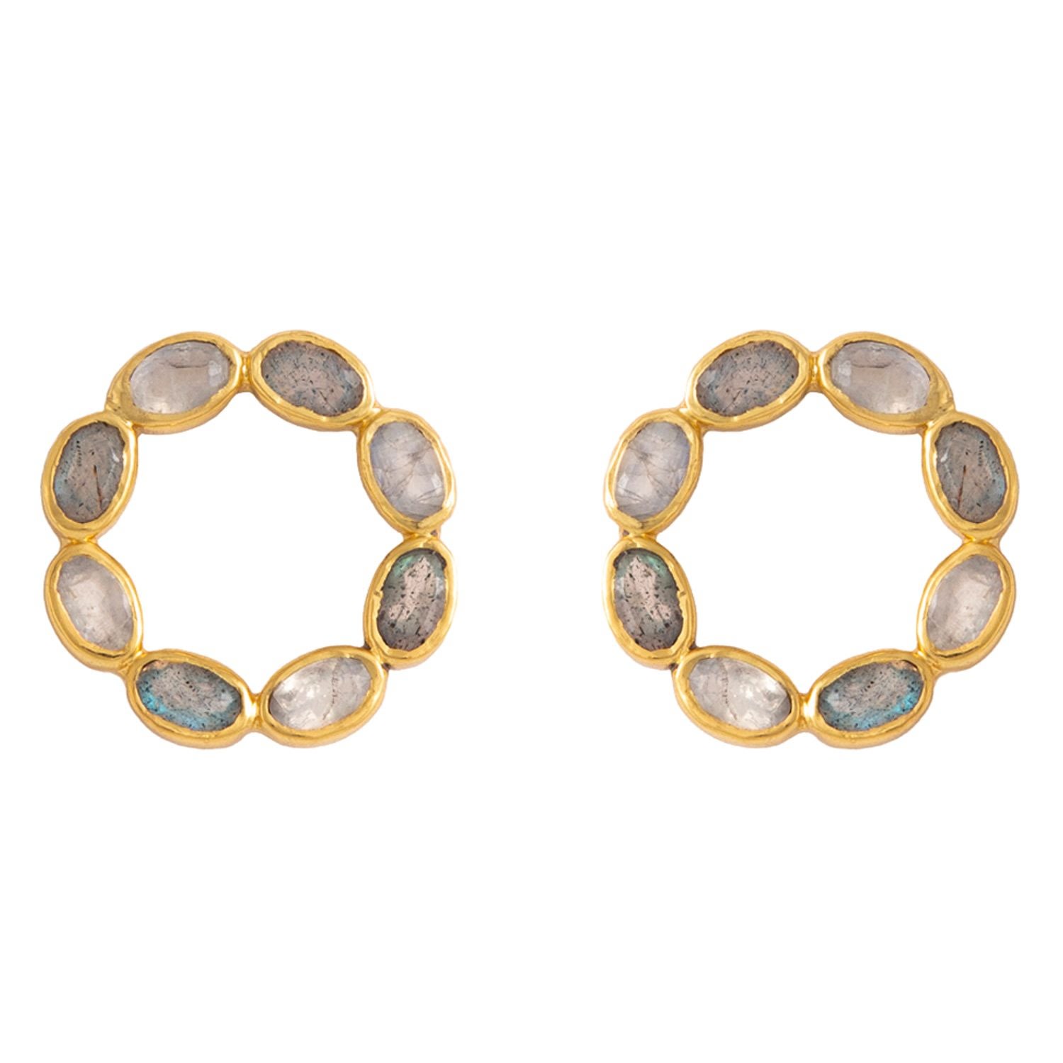 Lavani Jewels Women's Grey / Gold / White White & Grey Circular Karma Earrings In Gold