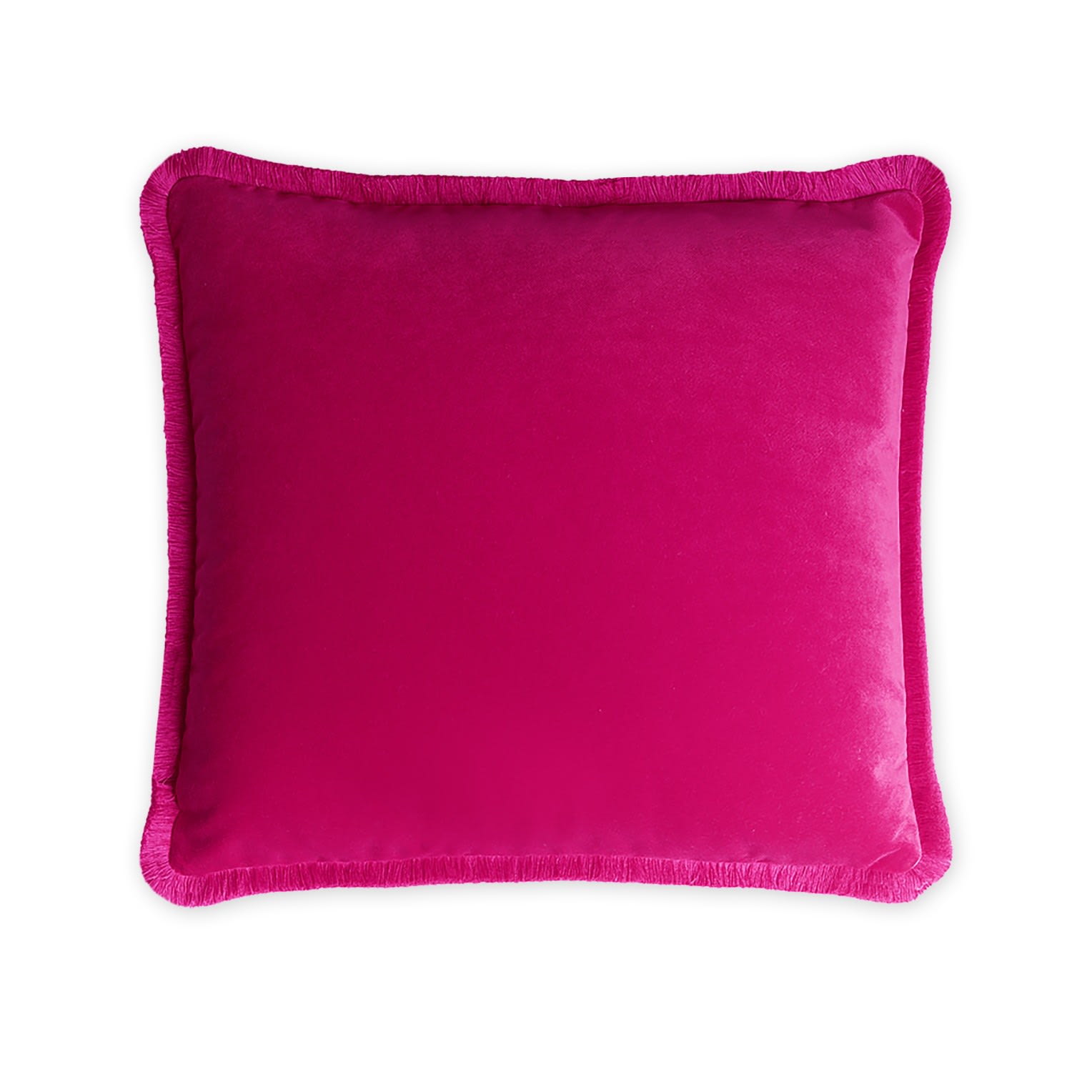 Pink / Purple Happy Pillow Fuchsia Velvet With Fringes Lo Decor