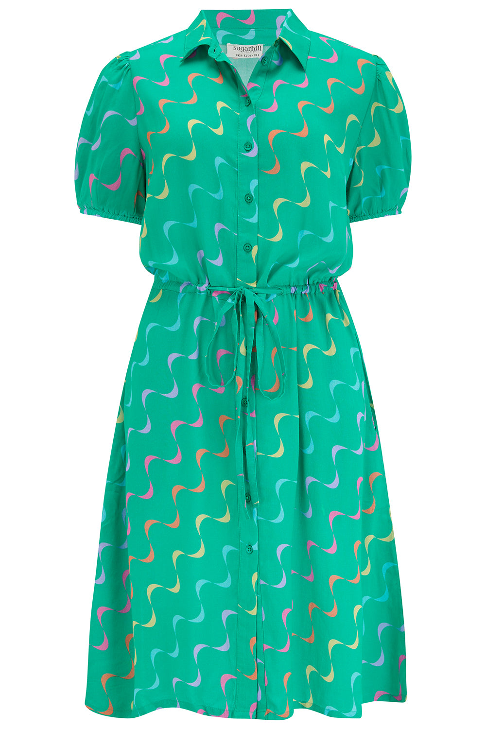 Women’s Salma Shirt Dress Green, Undulating Waves XXL Sugarhill Brighton