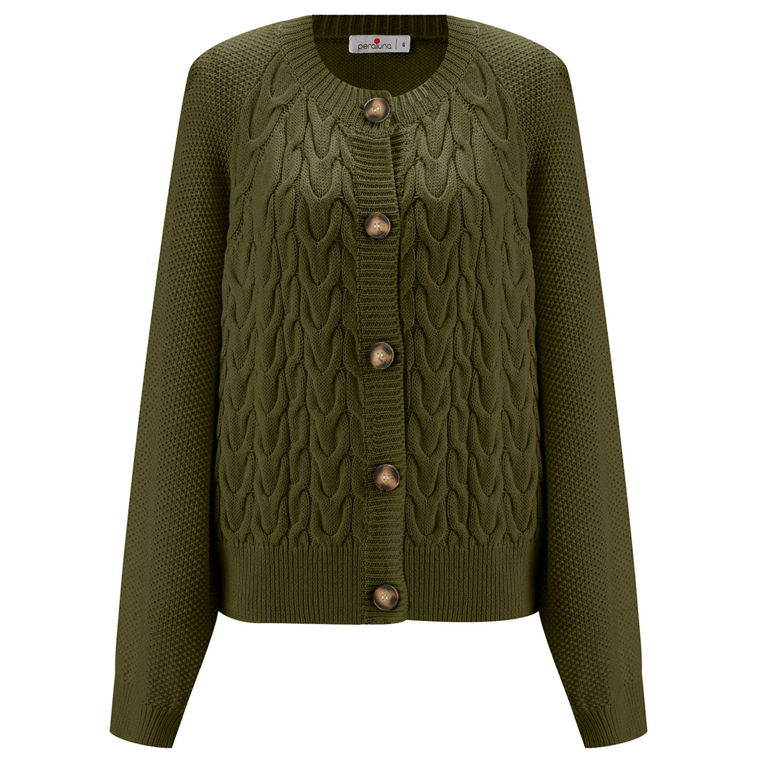 Women’s May Cardigan Cable Knit Balloon Sleeve In Green Medium Peraluna