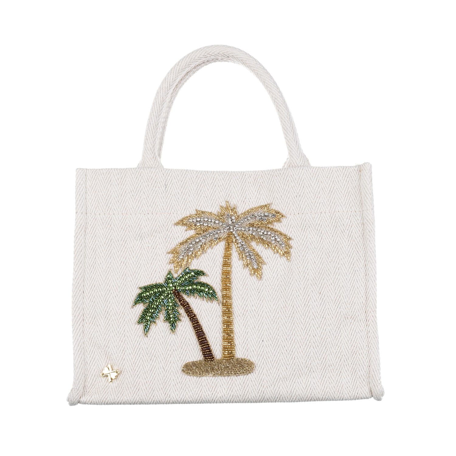 Laines London Women's Neutrals Laines Couture Hand Embellished Palm Tree Tote Bag - Cream In White