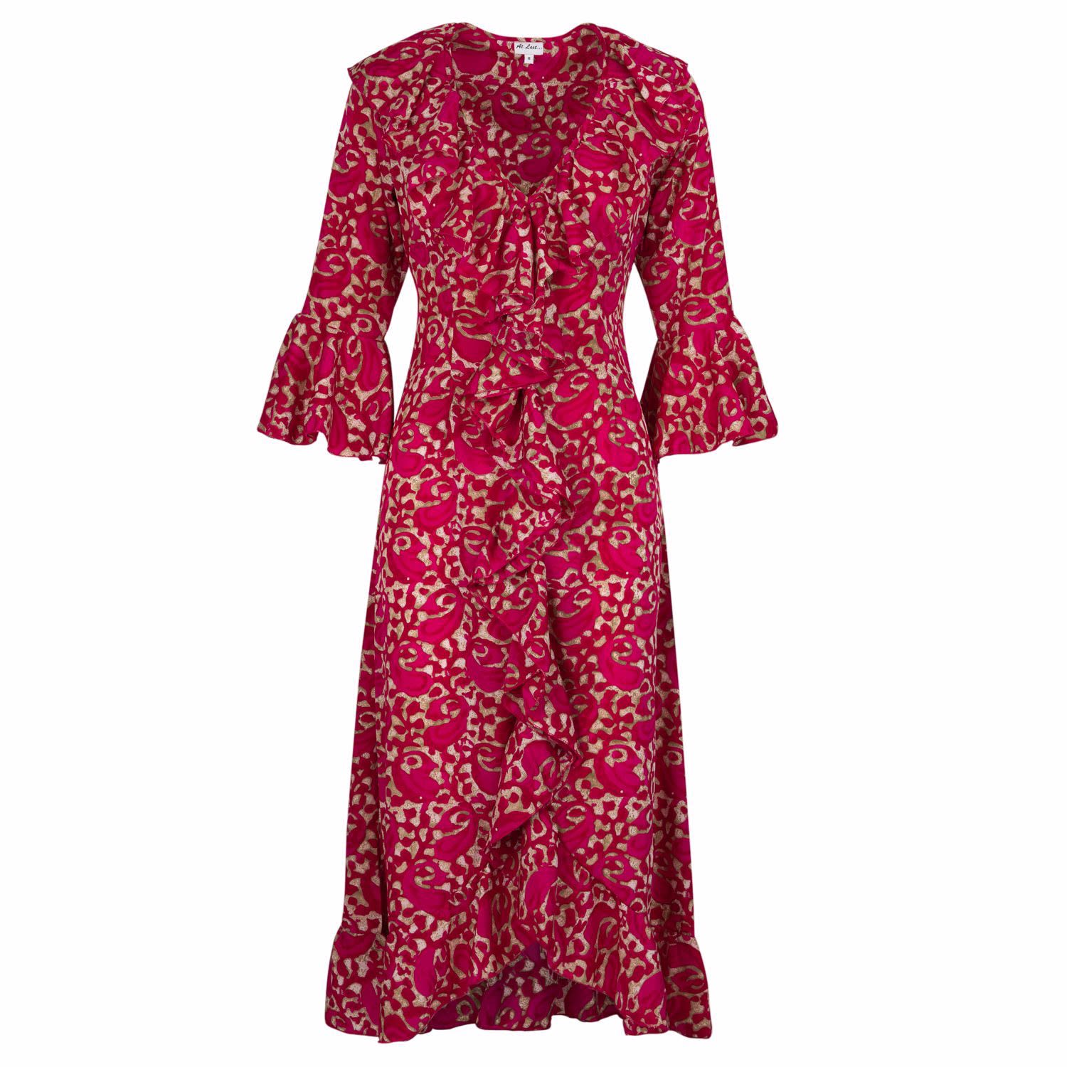 At Last... Women's Pink / Purple Felicity Midi Dress Hot Pink Swirl In Pink/purple