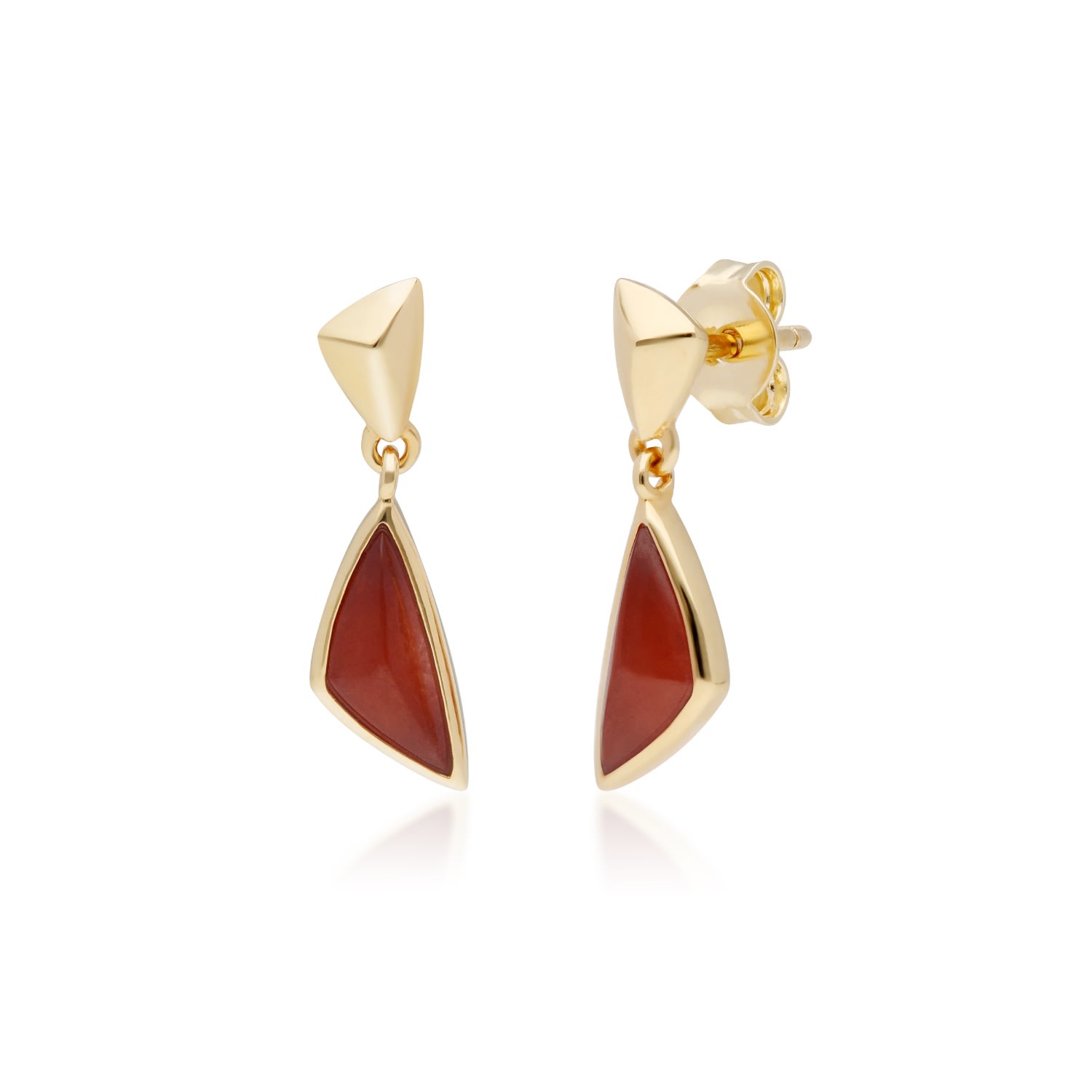 Women’s Micro Red Jade Drop Earrings In Yellow Gold Plated Silver Gemondo