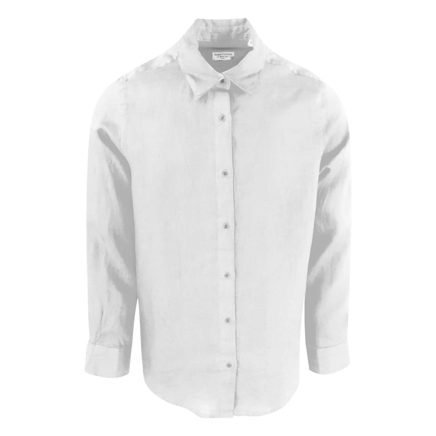 Haris Cotton Men's Linen Basic Long-sleeved Shirt-white In White