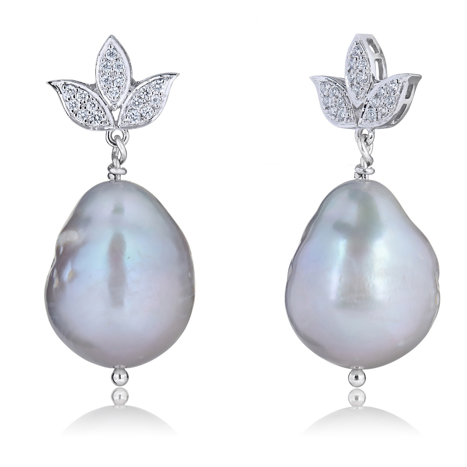 Kaizarin Women's South Sea Pearls & Lotus Diamond Earrings In White Gold In Metallic