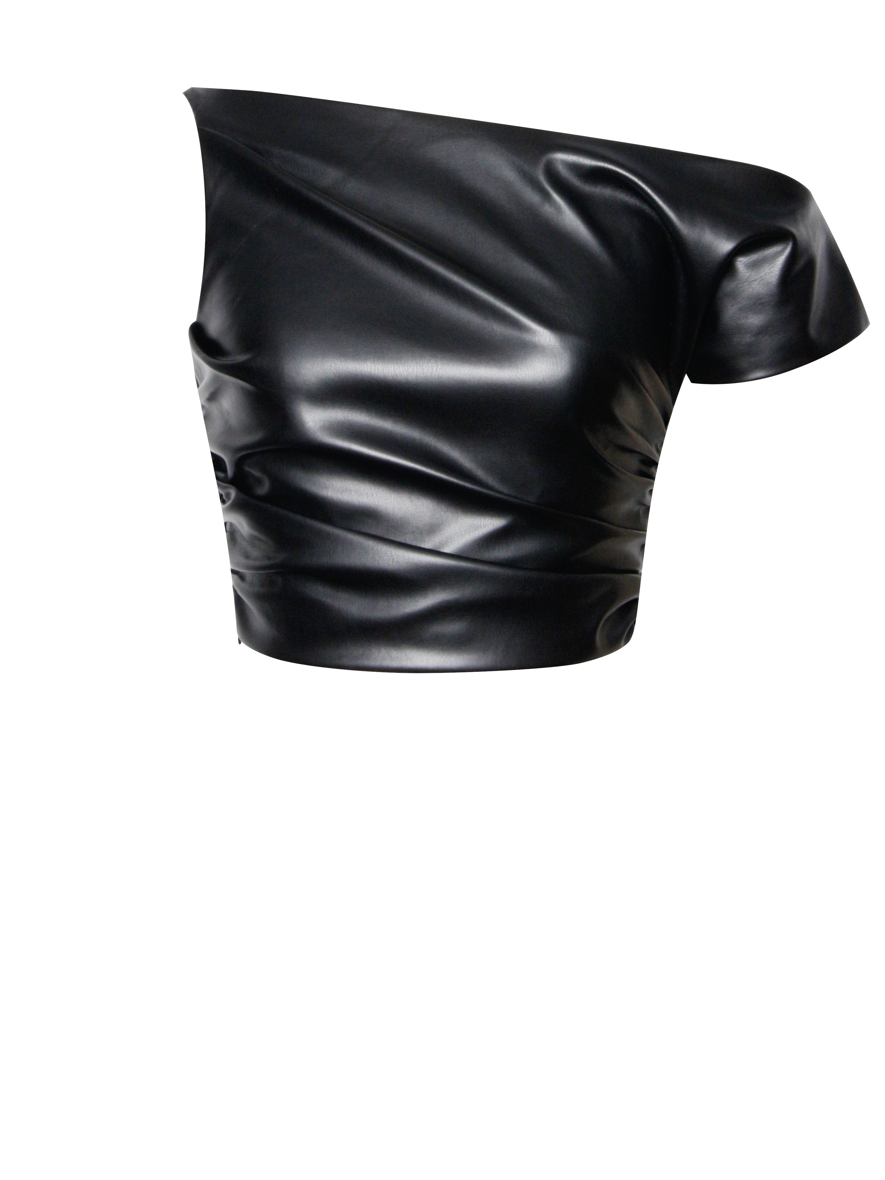 Miss Circle New York Women's Black Yara Vegan Leather Slash Neck Tank Top