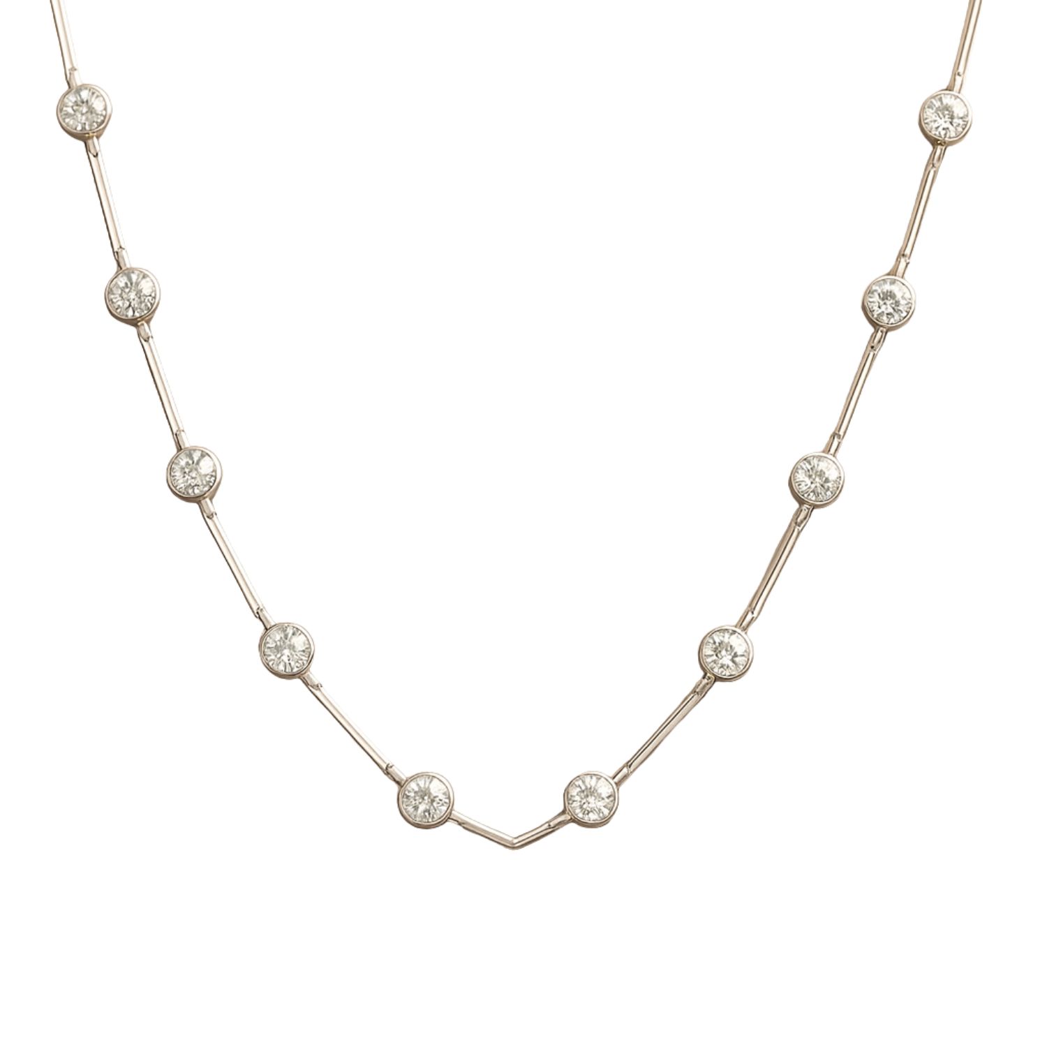 Lily Flo Jewellery Women's White Light Line Diamond Station Necklace — Sterling Silver With Lab-grown Diamonds In White