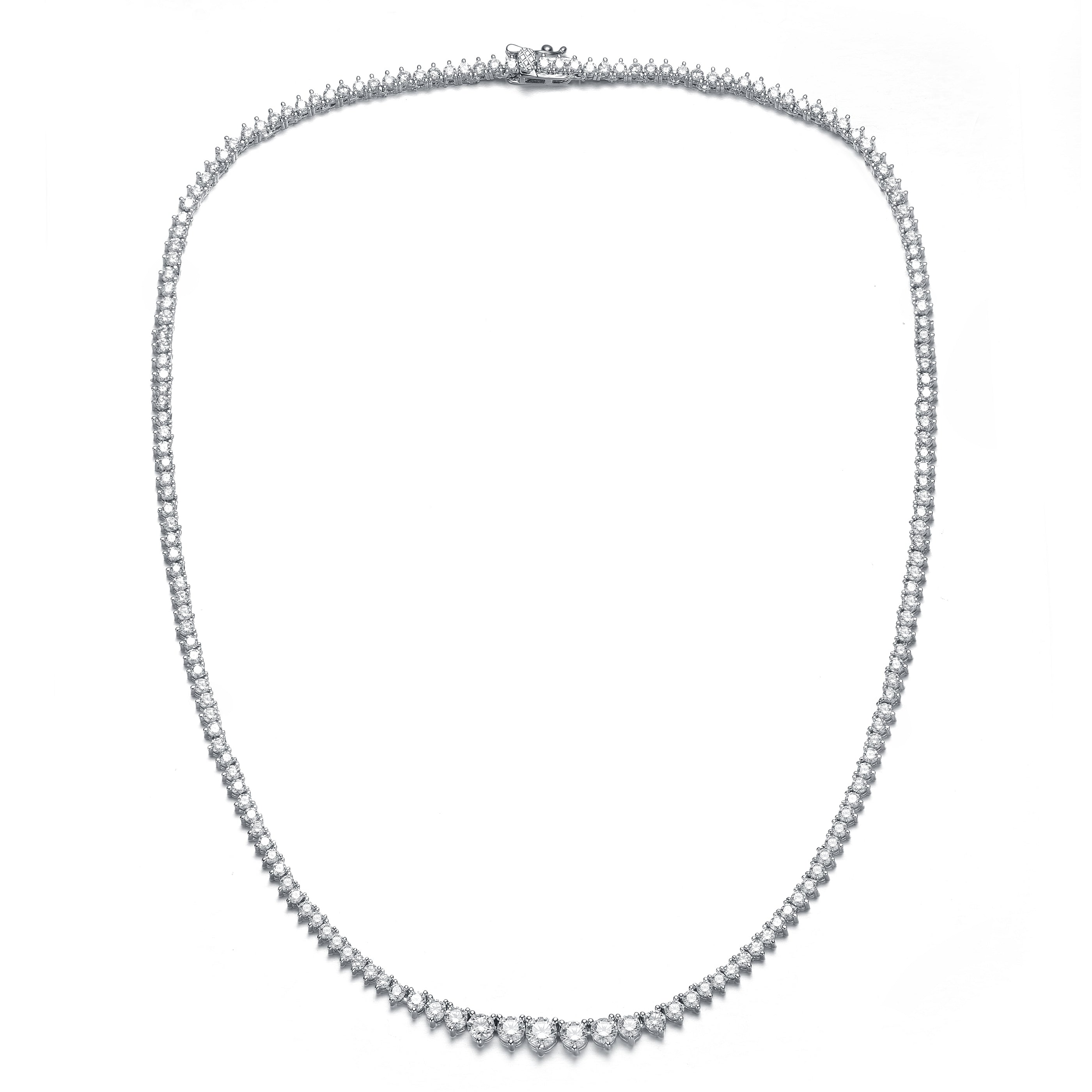 Women’s White / Silver Sterling Silver & Clear Cubic Zirconia Tennis Necklace Genevive Jewelry