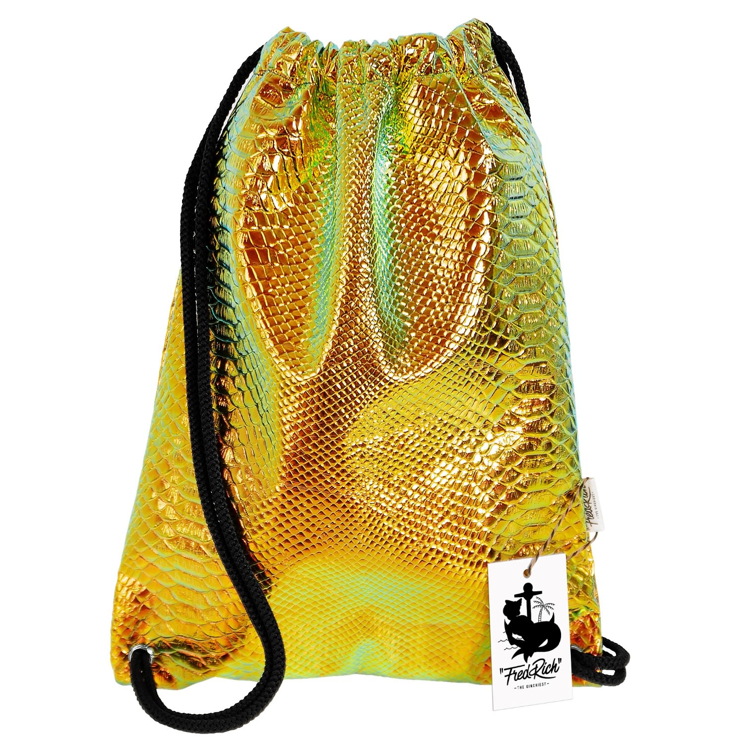 Women’s Gold / Black Holographic Vegan String Backpack - Gold Letter  Fred Rich