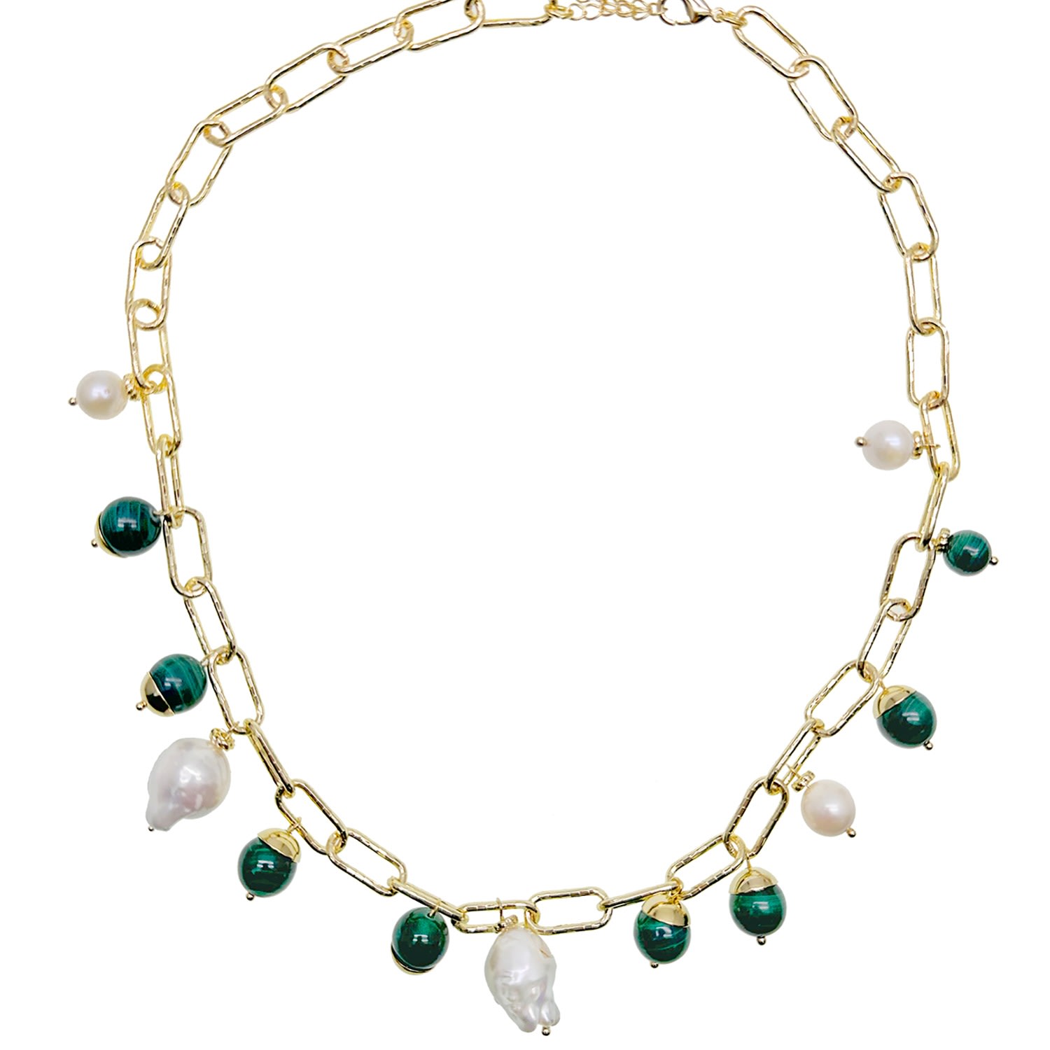Farra Women's Green Malachite With Freshwater Pearls Chic Necklace In Green
