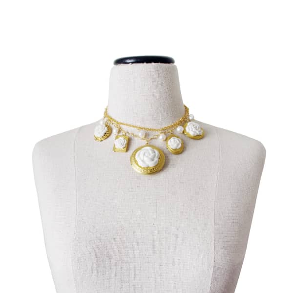 Poporcelain Porcelain Floral Lockets Statement Necklace