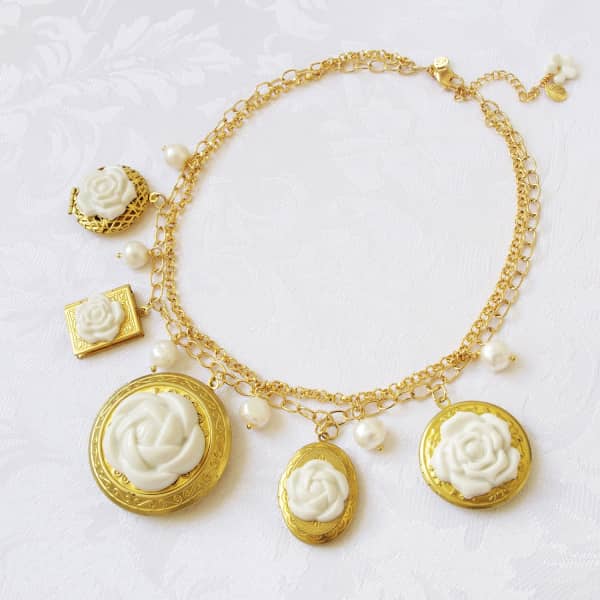 Poporcelain Porcelain Floral Lockets Statement Necklace
