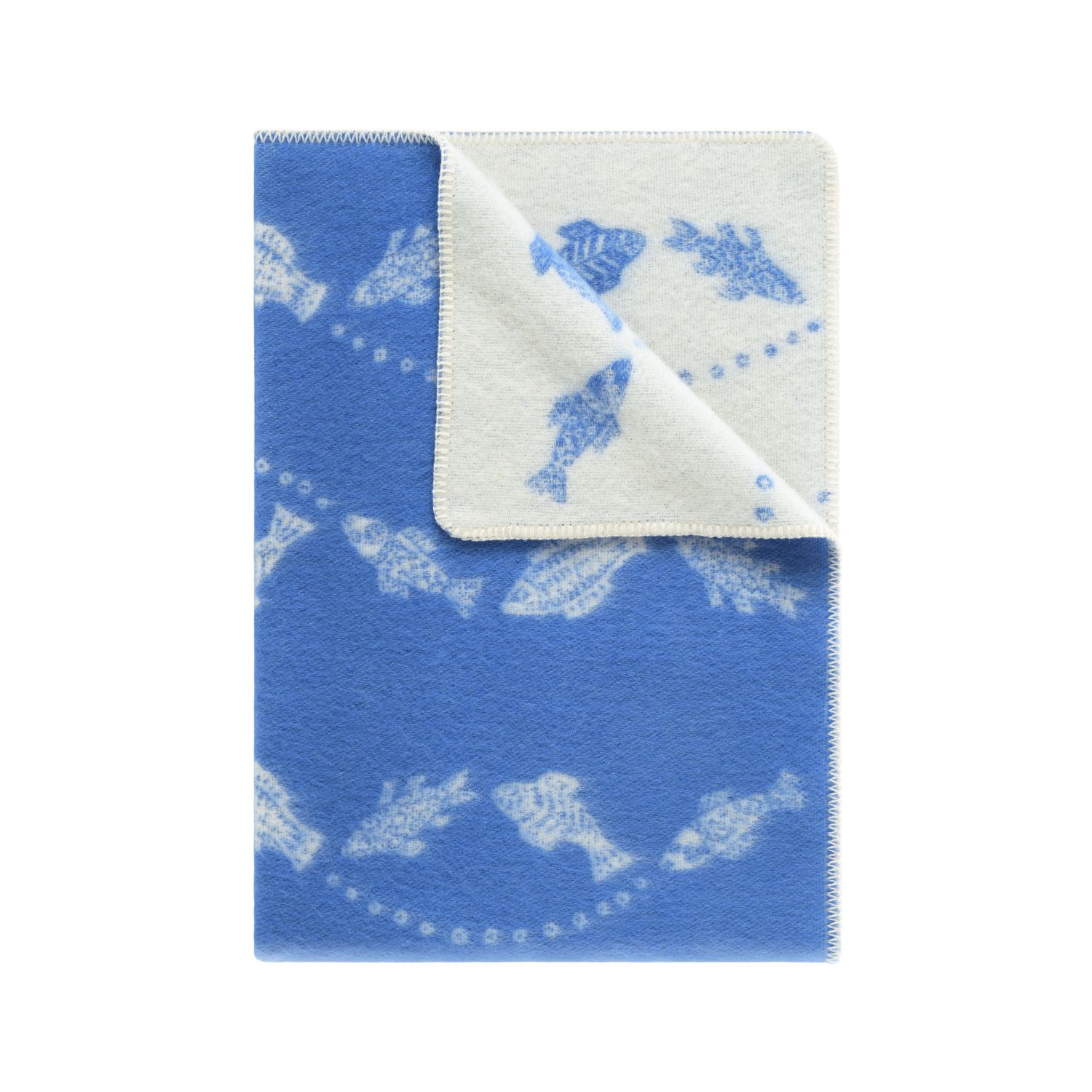 J.j.textile Blue / White Fish Small Wool Blanket