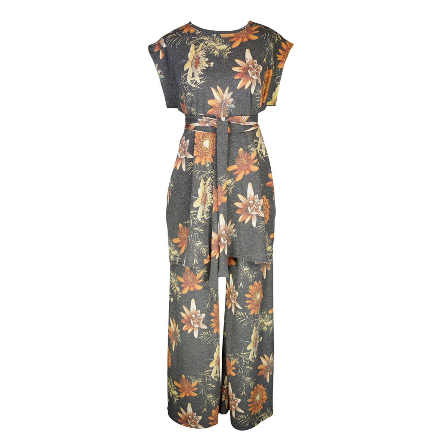Jennafer Grace Grey Adora Charcoal Tunic & Palazzo Set In Grey