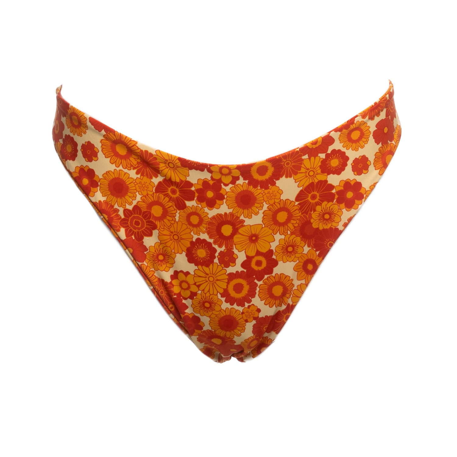 Women&rsquo;s Orange Faye&rsquo;s Sunny Floral High Waist Cheeky Bikini Bottoms | Medium | Patti Jane Swim