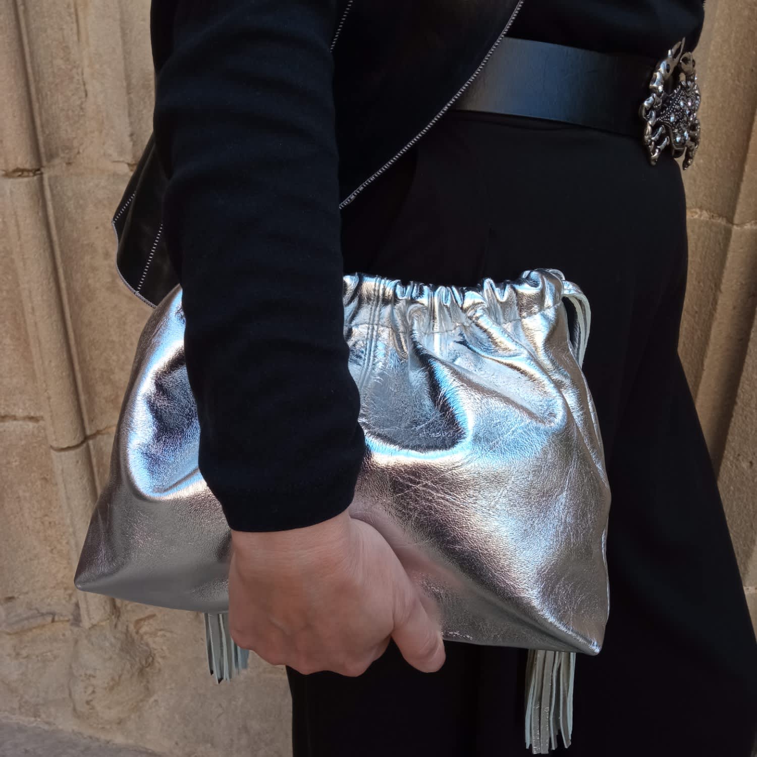 Silver pouch cheap clutch