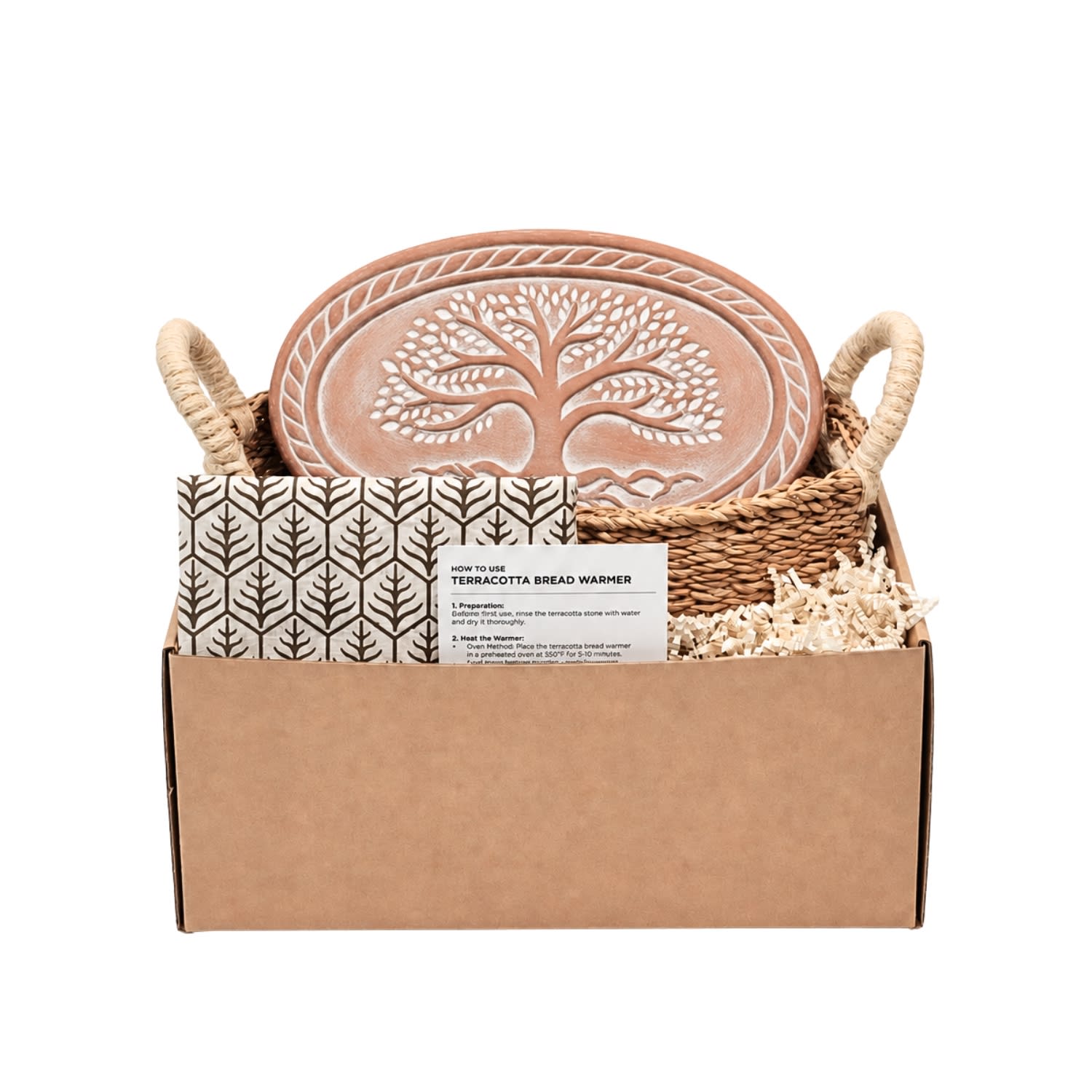 Bread Warmer & Basket Gift Set With Dark Brown Tea Towel - Tree Of Life Oval | Korissa