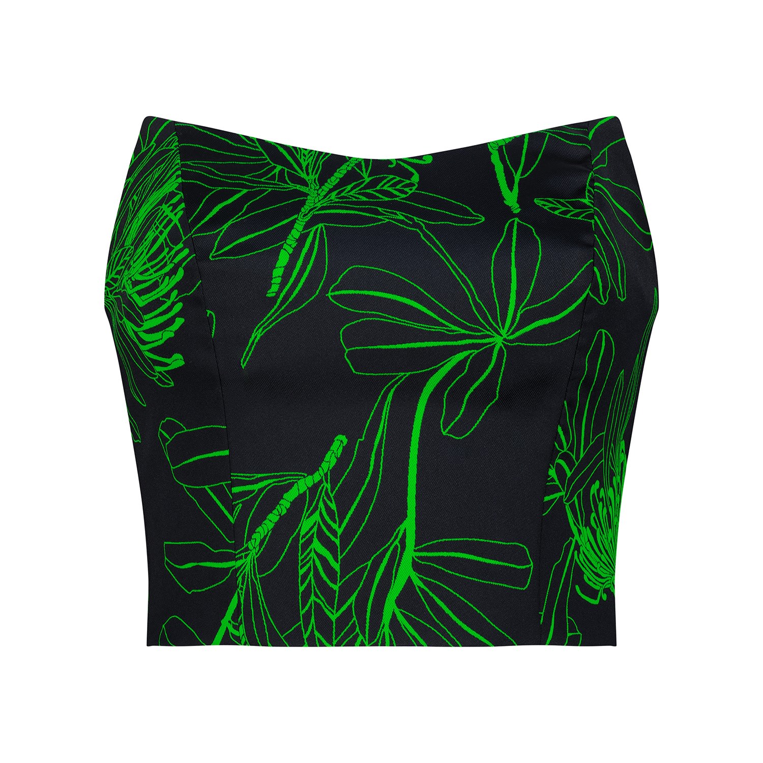 Women’s Black Jacquard Printed Crop Top-Lime Punch Small Azzalia