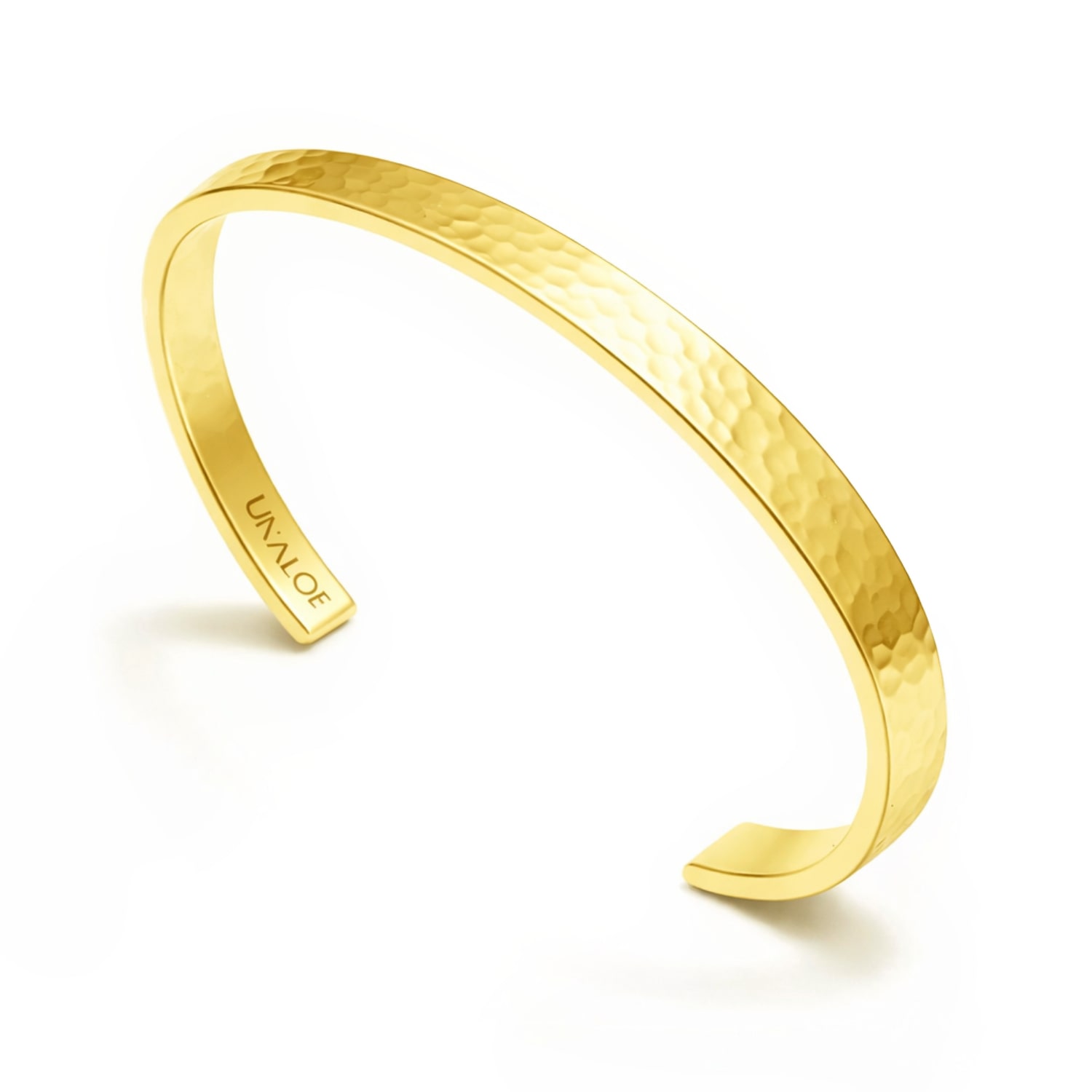 Unaloe Gold Plated Rigid Bangle For Women With Small Hammered Band – Handmade Italian Jewelry
