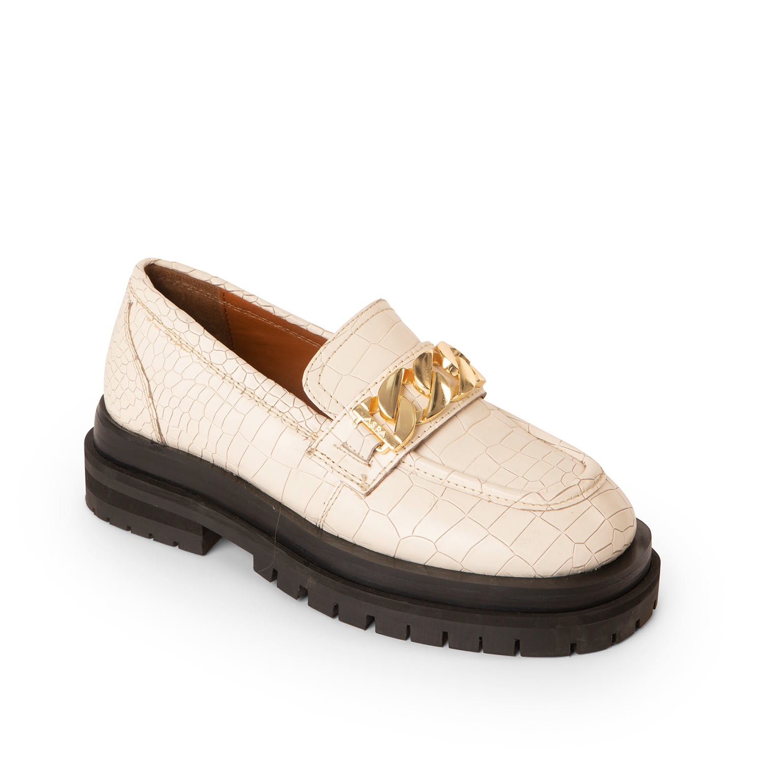 Women’s White Feijoa Rice Croc Leather Loafer With Gold Chain 5 Uk Asra