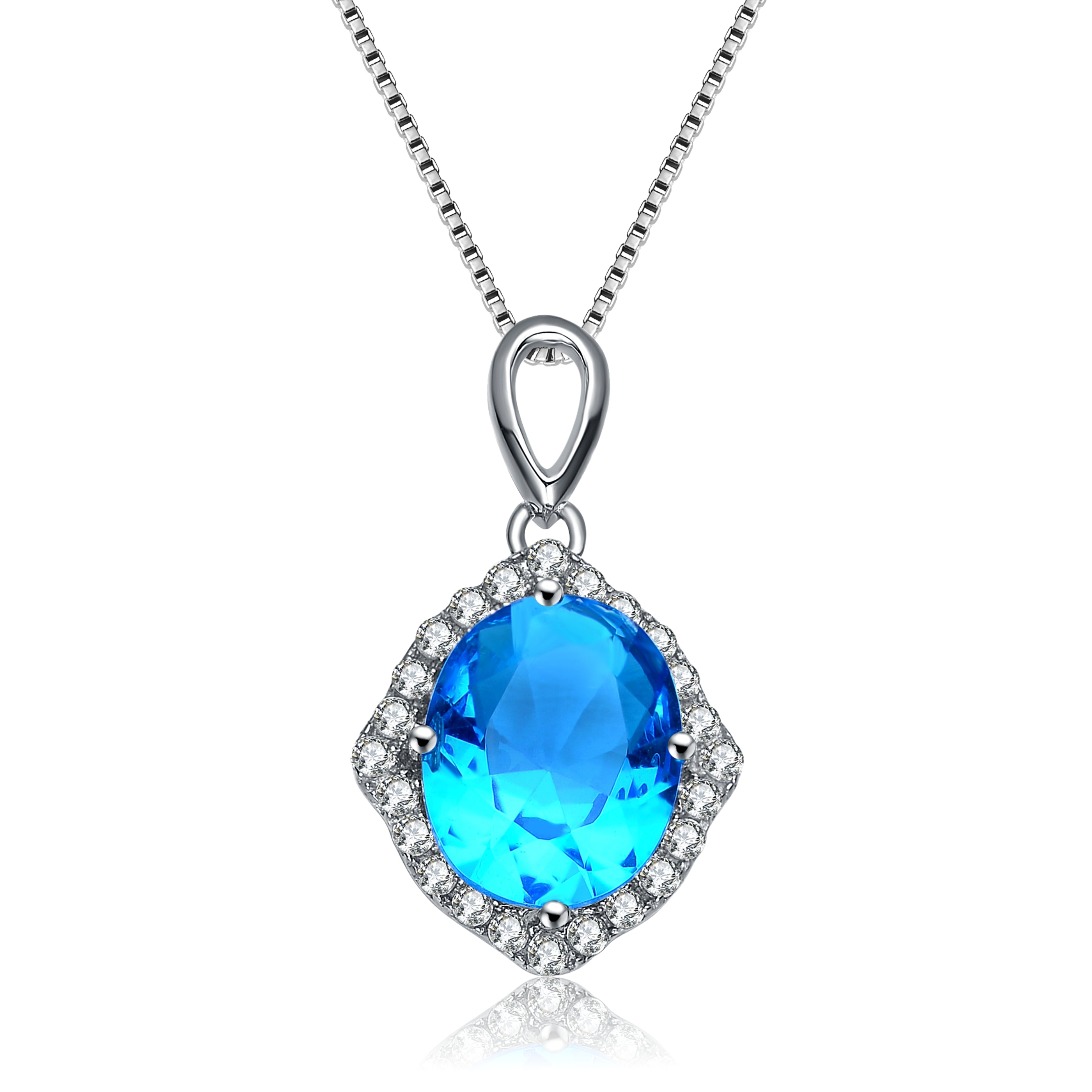 Women’s Blue / White / Silver Sterling Silver Blue Cubic Zirconia Pendant Necklace Genevive Jewelry