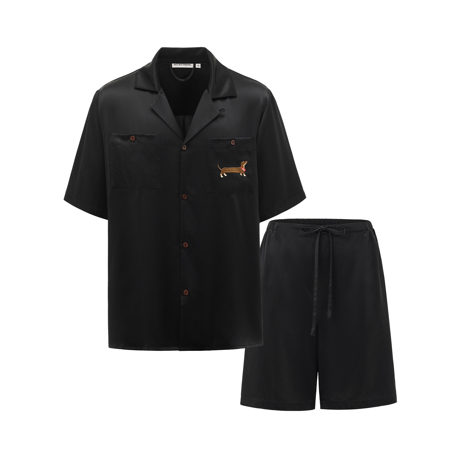 Not Just Pajama Men's Dachshund Delight Silk Short Set - Black In Black