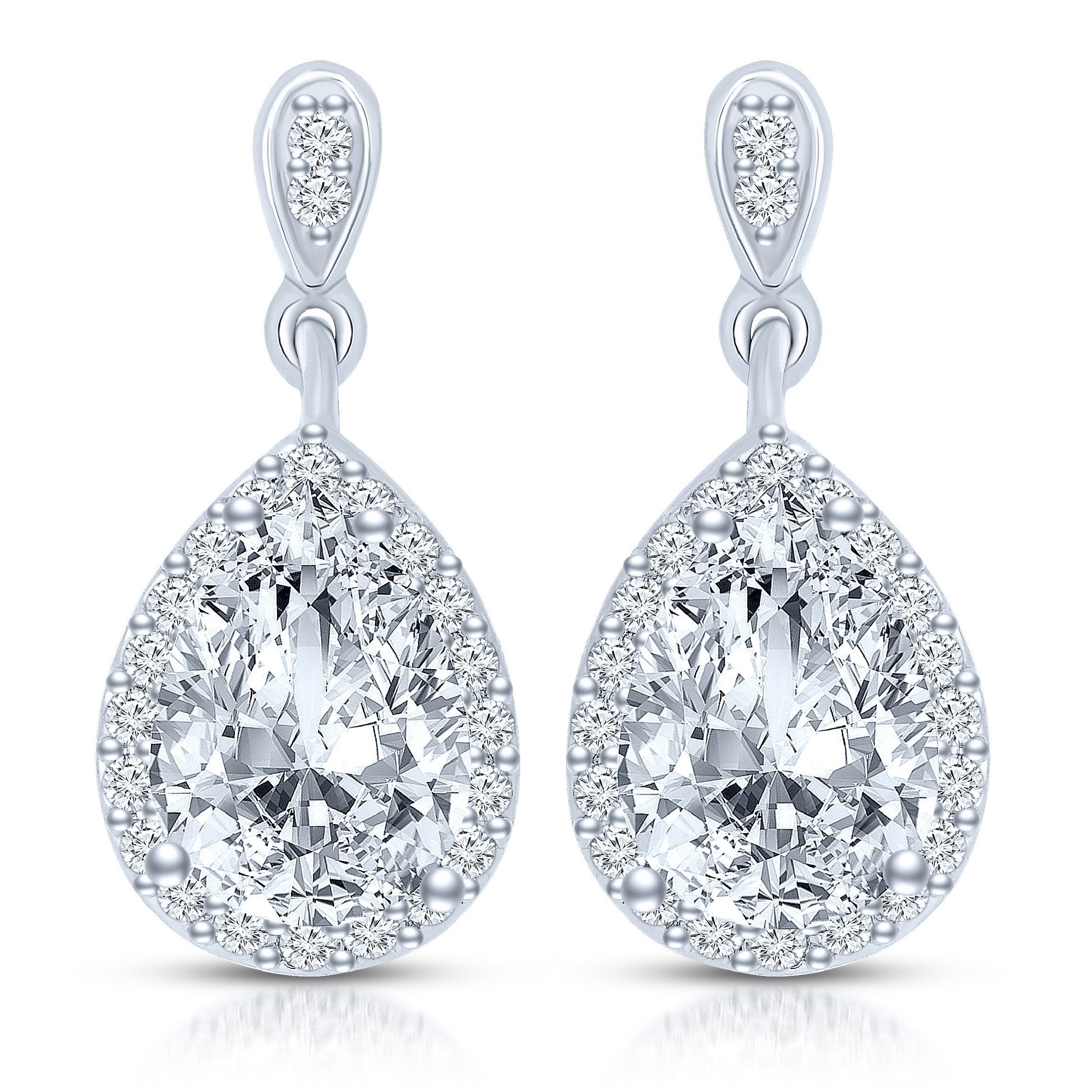 Genevive Jewelry Women's Rachel Glauber White Gold Plated With Clear Pear Round Cubic Zirconia Halo Teardrop Earrings In White