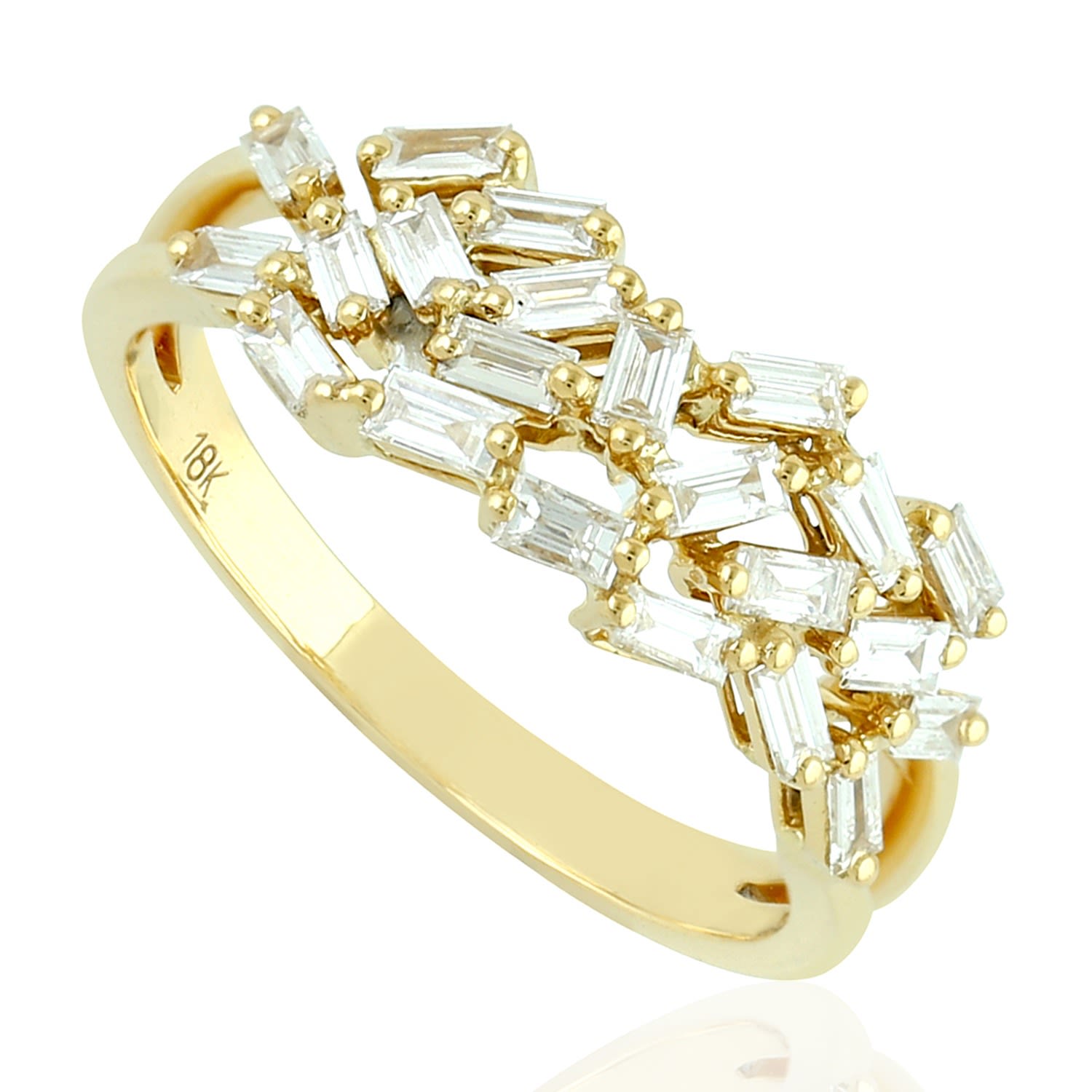Artisan Women's Gold / White Baguette Cut Natural Diamond Band Ring In Yellow Gold