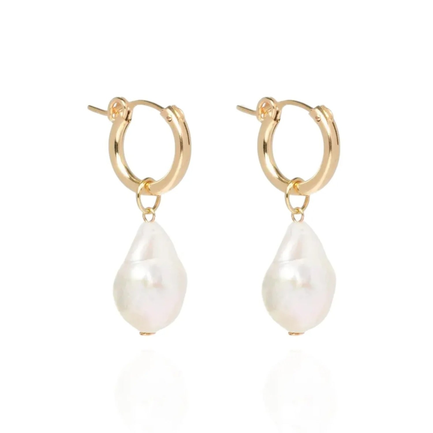 Ella Palm Women's Gold / White Eva Baroque Pearl Gold Huggie Hoops
