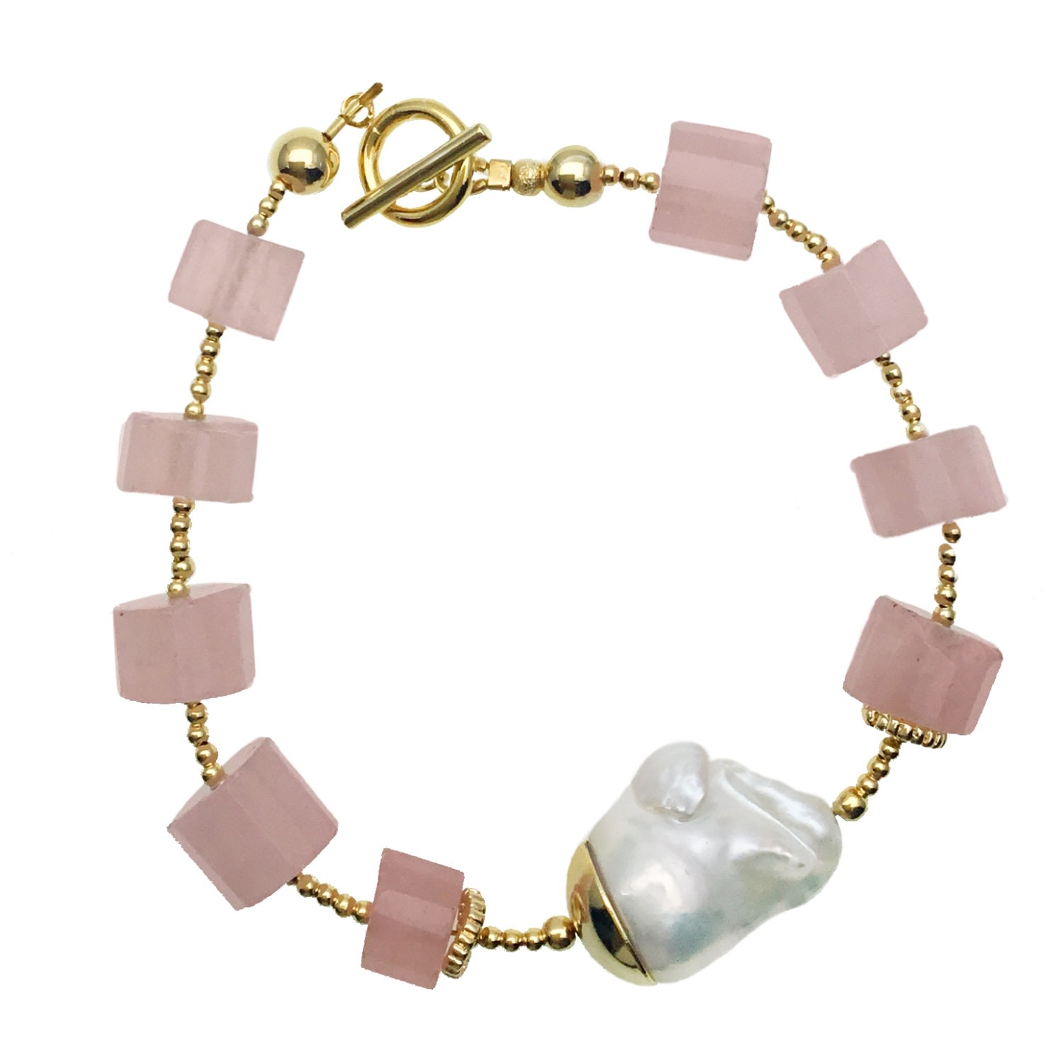 Farra Women's Pink Rose Quartz & Baroque Bracelet