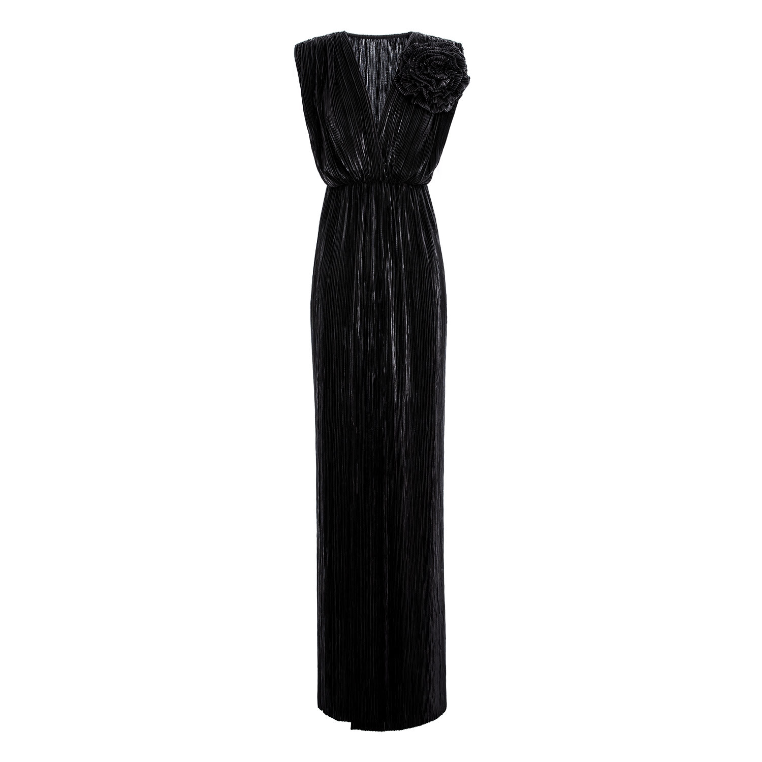Roserry Women's Sicily Maxi Pleated Lurex Satin Dress In Black In Black