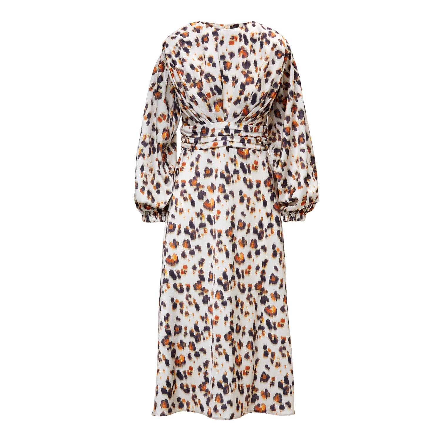 Bluzat Women's Animal Print Midi Dress With Shoulder Pads Detail And Pleats