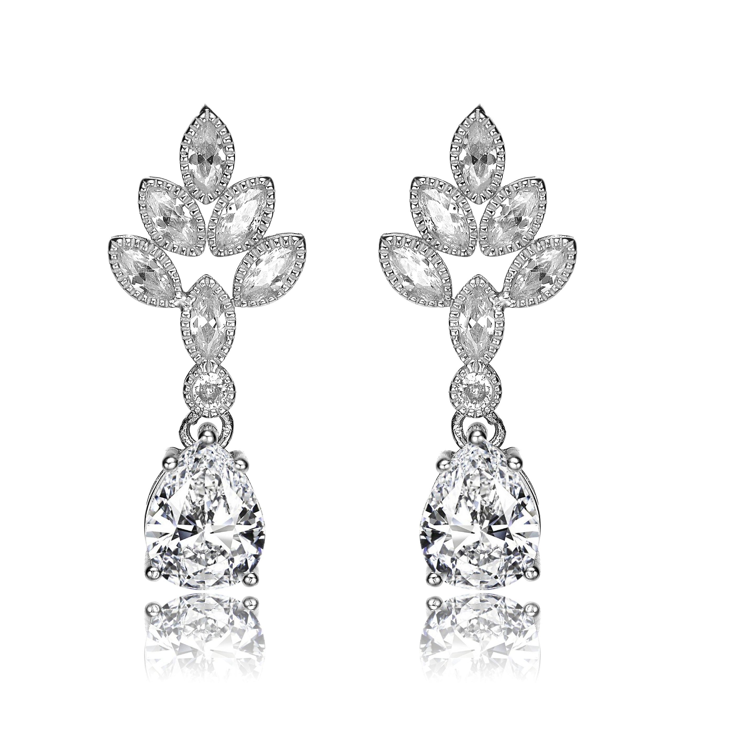 Women’s White / Silver Lierre Déco Leaf Earrings Genevive Jewelry