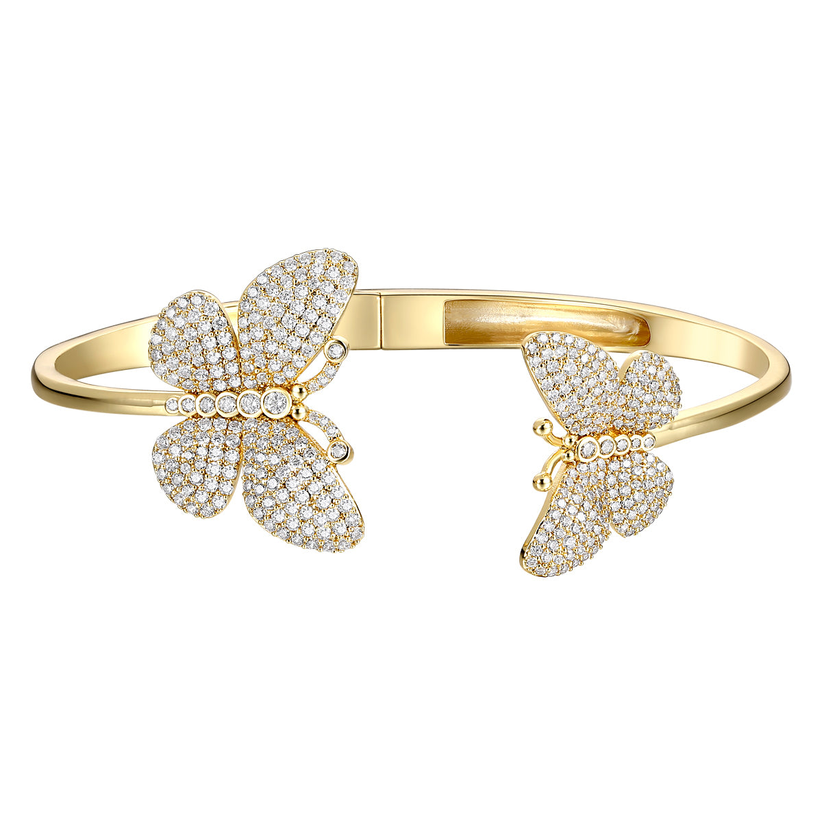 Women’s Gold / White Louise Butterfly Soulmate Open Cuff Bangle Bracelet Genevive Jewelry