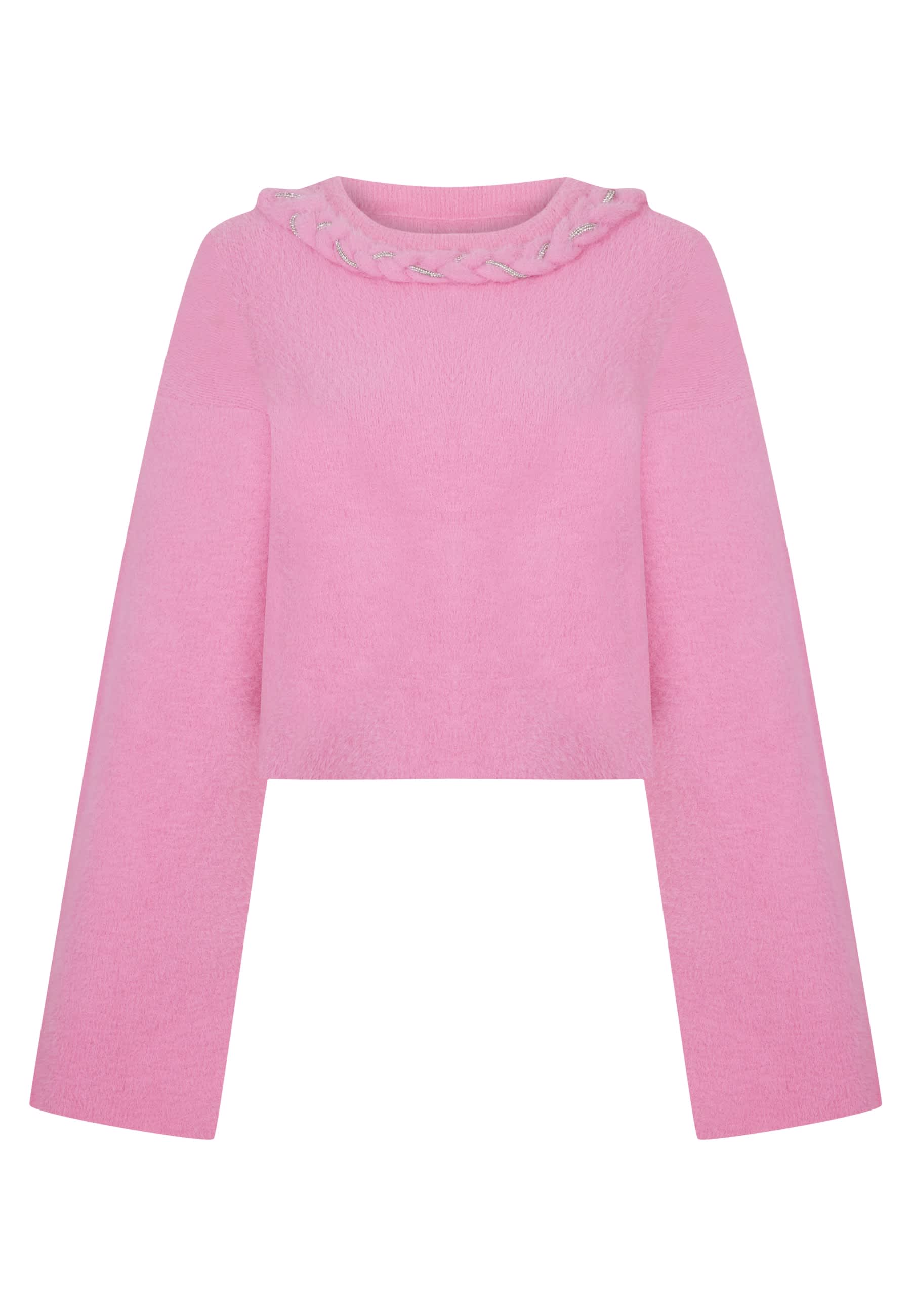 Embellished Knit Sweater Pink NOCTURNE Wolf Badger