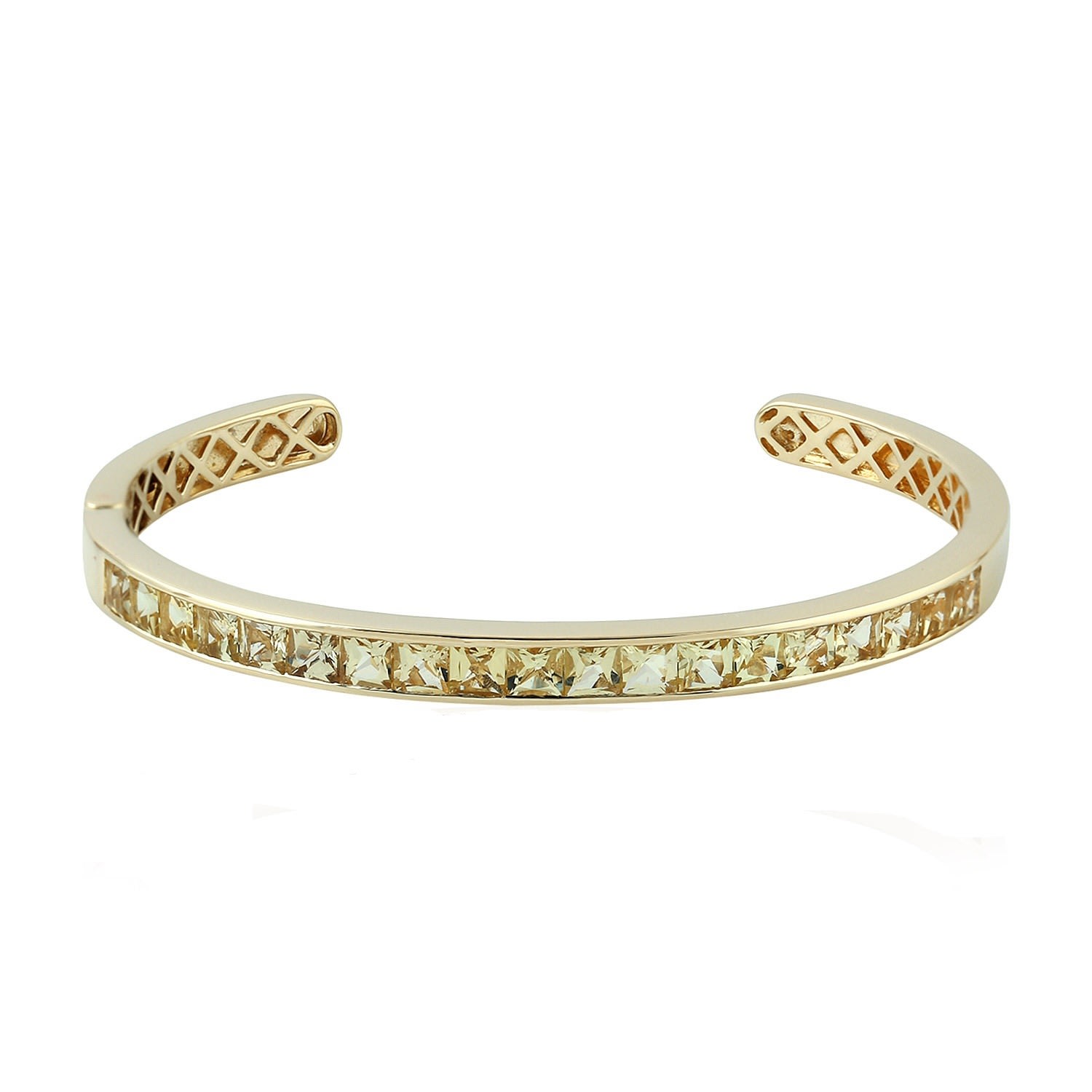 Artisan Women's Gold / Green Green Aquamarine Cuff Bangle In 14k Yellow Gold In Gold