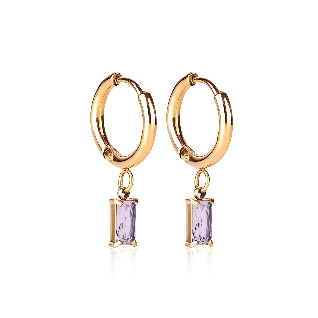Ever Jewellery Women's Gold / Purple Luxe Gold Drop Tanzanite Huggie Earrings In Multi