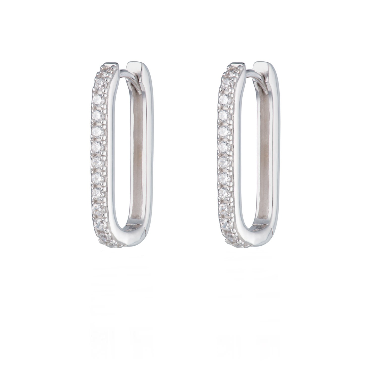 Scream Pretty Women's Silver Oval Huggie Hoop Earrings With Clear Stones In Metallic